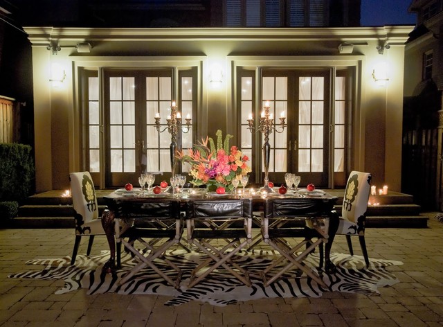 Patio With Classy Eclectic Patio With French Window Classy Chandelier And Colorful Flowers On Vintage Wood Dining Table Zebra Carpet Christmas Dinner Table Decorations Dining Room  Easy Christmas Dinner Table Decorations With Luxurious Colors Combinations