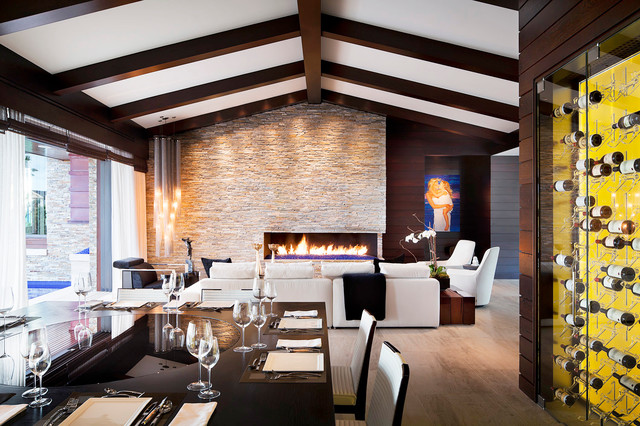 Modern Dining Interior Epic Modern Dining Room Design Interior With Stone Fireplace Design And Open Living Space For Home Inspiration To Your House Fireplace  Classic Yet Contemporary Stone Fireplace For Wonderful Family Rooms