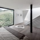 Alta House Glass Excellent Alta House Interior With Glass Wall In Dark Frame Rustic Wood Floor Steep White Staircase Dark Pillar Elegant Bed Dream Homes Airy And Beautiful Mountain Retreat With Amazing Natural Landscape