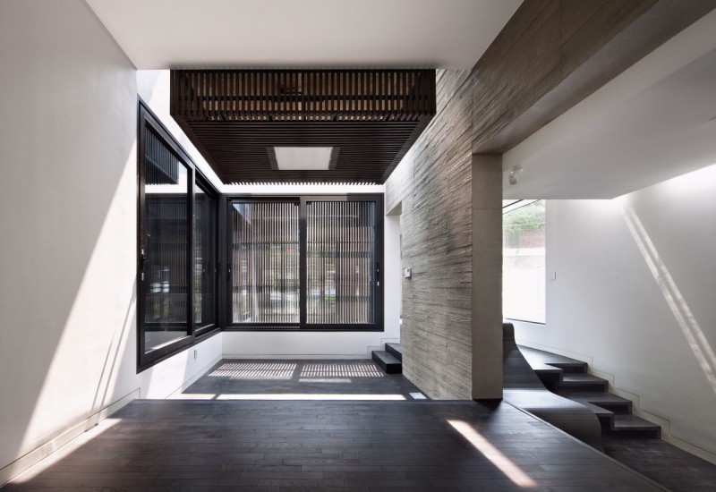 H House Minimalist Excellent H House Interior With Minimalist Wood Staircase Warm Wood Floor Solid Concrete Wall Partition Large Glass Window In Dark Frame Dream Homes An Old House Turned Into Sleek Contemporary Home In Montonate, Italy