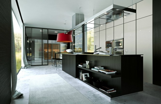 Interior Decoration In Exciting Interior Decoration Including Black Kitchen In Island House Architecture With Black Colored Dresser On The Glossy Marble Floor Dream Homes  Stunning Contemporary Interior Displaying Vibrant Of Natural Light