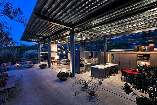 Open Living To Exciting Open Living Space Design To Terrace At Ladera Residence By Barton With Glass Door View At Night Dream Homes  Amazing Open Home Designs Made Of Glass Material Structure