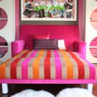 Catching Magenta Red Eye Catching Magenta Orange And Red And Cream Striped Sofa Bed Placed In Middle Part Of White Cabinets Decoration Impressive Sofa Beds As Elegant Furniture For Your Interior Accents