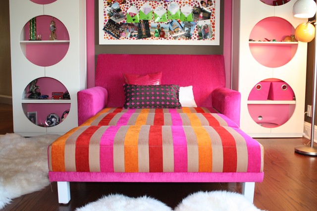 Catching Magenta Red Eye Catching Magenta Orange And Red And Cream Striped Sofa Bed Placed In Middle Part Of White Cabinets Decoration  Impressive Sofa Beds As Elegant Furniture For Your Interior Accents