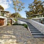 Exterior Of Home Fabulous Exterior Of The Beautiful Home With Grey Stone Staircase And Stone Balustrade On The Stone Floor Architecture Breathtaking Mountain House Blends In With Fresh Landscape Environment