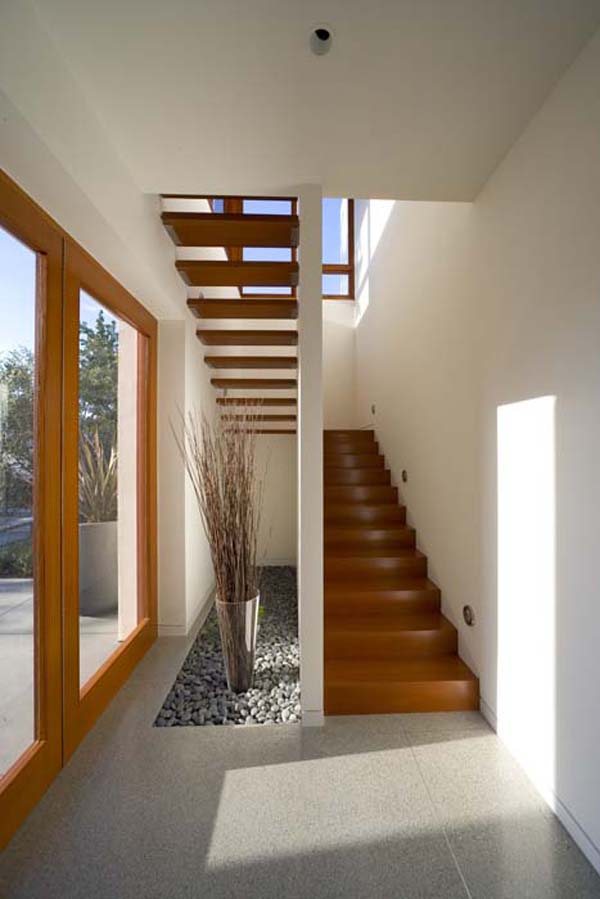 Glass Potted Stone Fabulous Glass Potted Plants On Stone Patterned Floor Beside Wooden Staircase And Gray Tiled Glossy Floor Chestnut Residence Dream Homes  Amazing Modern Living Room For Luxurious Home Architecture