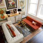 Small Living Decorated Fantastic Small Living Room Interior Decorated With White And Orange Chesterfield Sofa Furniture In Contemporary Style Decoration Elegant Chesterfield Sofa With Beautiful Cushions On Its Sections