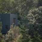 Cube Shaped In Fascinating Cube Shaped Alta House In Glossy Dark Outdoor Wall Surrounded By Shady Greenery Square Glass Wall Dream Homes Airy And Beautiful Mountain Retreat With Amazing Natural Landscape