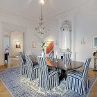 Dining Room Chairs Fascinating Dining Room With Striped Chairs And Glossy Desk Involved Crystal Pendant Inside Traditional Swedish Apartment Apartments Vintage Swedish Home Decorated With Contemporary Scandinavian Touch Of Traditional Style