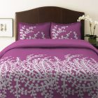 Floral Print Cover Fascinating Floral Print Purple Duvet Cover Dark Brown Padded Bed Headboard Pretty Fake Flower On Dark Bedside Table Precious Wall Art Bedroom Comfortable Purple Duvet Covers For Your Beautiful Bedroom Sets