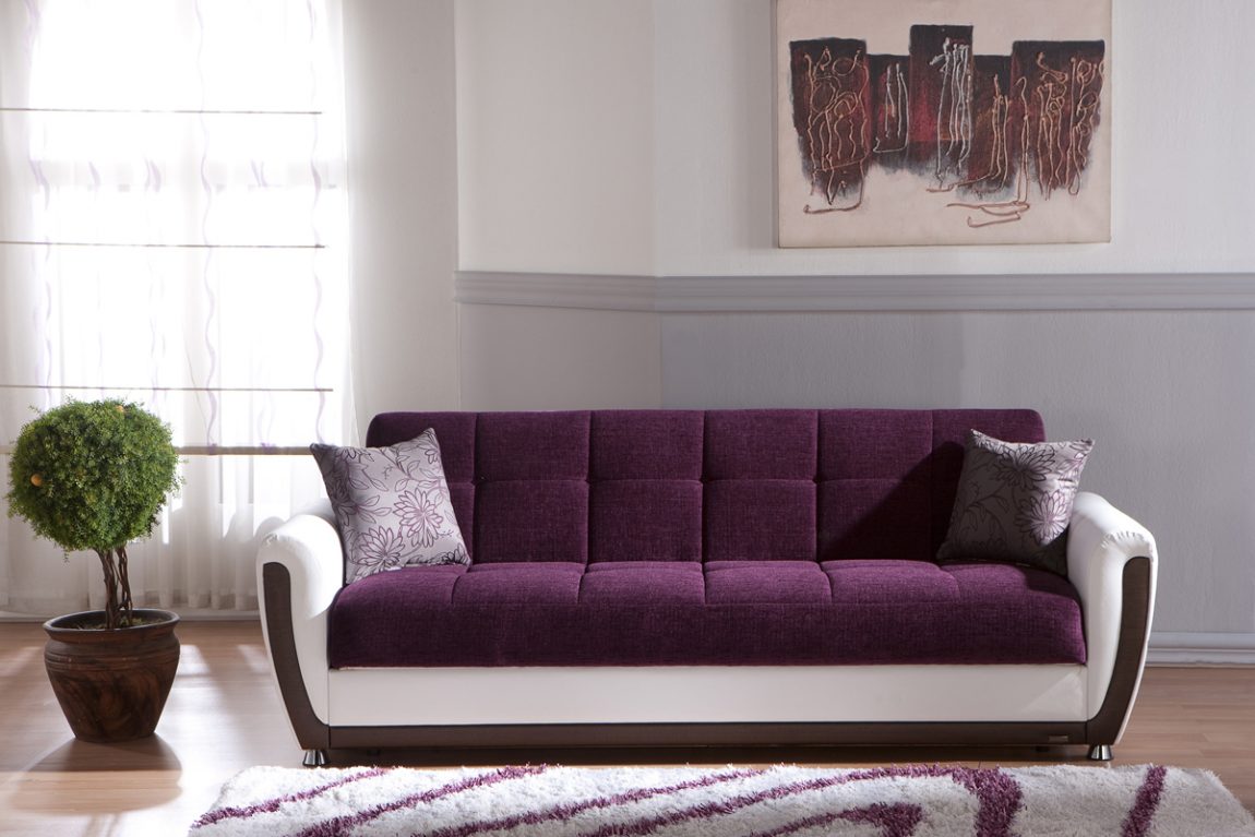 Modern Living With Fascinating Modern Living Room Design With Purple Colored Convertible Sofa And White Colored Rug Carpet On The Floor Dream Homes  Comfortable And Contemporary Convertible Sofa In Soft Color Schemes