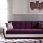 Modern Living With Fascinating Modern Living Room Design With Purple Colored Convertible Sofa And White Colored Rug Carpet On The Floor Decoration Comfortable And Contemporary Convertible Sofa In Soft Color Schemes (+11 New Images)