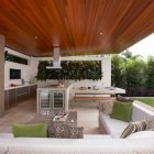 Outdoor Seating L Fresh Outdoor Seating Room With L Shaped Outdoor Sectional Sofa With Green Pillows And Open Kitchen With Metal Decoration Cozy And Beautiful Outdoor Sectional Sofas For Patio Relaxation