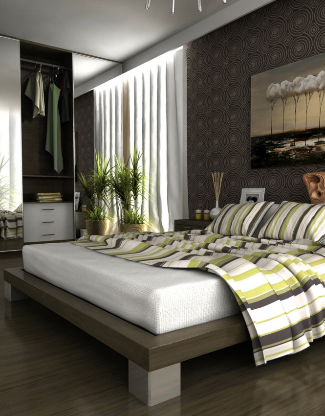 Gray Bedroom With Gorgeous Gray Bedroom Design Interior With Modern Furniture And Wooden Flooring Used Unique Wallpaper Decoration Ideas Dream Homes Stylish Grey Interior Design With Chic And Beautiful Colorful Paintings