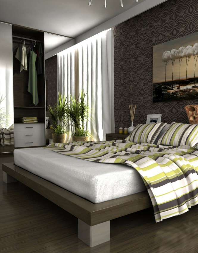 Gray Bedroom With Gorgeous Gray Bedroom Design Interior With Modern Furniture And Wooden Flooring Used Unique Wallpaper Decoration Ideas Dream Homes  Stylish Grey Interior Design With Chic And Beautiful Colorful Paintings