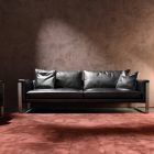Dark Leather Unusual Iconic Dark Leather Contemporary Sofa Unusual Floor Lamps Red Rug Modern Minimalist Bookcase Elegant Brown Wallpaper Decoration Elegant Contemporary Sofa With Comfortable And Casual Sitting Rooms