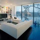 Large Casa Bookcase Impressive Large Casa Barone White Bookcase Minimalist TV And Entertaining Device In Family Room Dark Floor Cushy White Sectional Sofa Dream Homes Elegant Lakeside House Surrounded With Fresh Nature Landscape