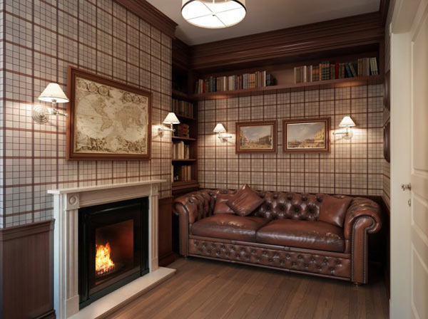 Russian Apartment Room Incredible Russian Apartment Design Living Room With Fireplace Decorated With Classic Brown Leather Sofa And Wooden Bookshelf Furniture Decoration Classy And Classic Interior Design In Neutral Color Decorations