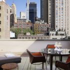View Of From Incredible View Of City Seen From Murray Hill Townhouse Rooftop Maximized As Outdoor Seating And Dining Space Decoration Elegant Contemporary Private Home With Marvelous Wooden Stairs