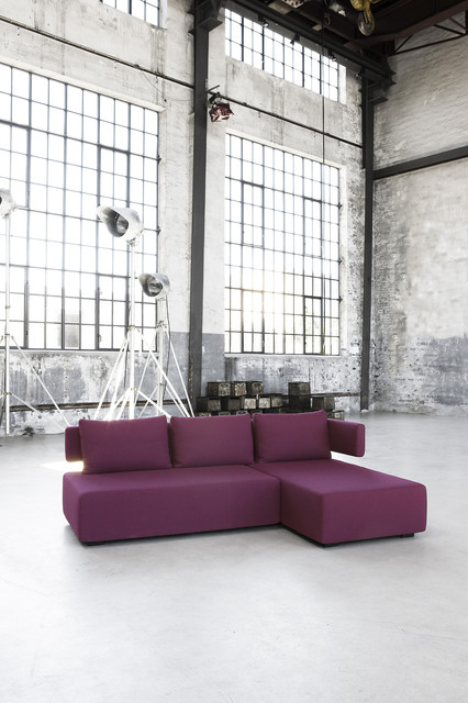 Home Living Painted Industrial Home Living Room Idea Painted In Old Fashioned Concept Furnished With Purple Sofa Bed With Chaise Decoration  Impressive Sofa Beds As Elegant Furniture For Your Interior Accents