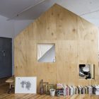 Look Of In Industrial Look Of Cabin Loft In Brooklyn Interior Displaying Wooden Home Divider With Collectible Books On Floor Decoration Unique Tiny Cabin With Minimalist Staircase That Maximize Space