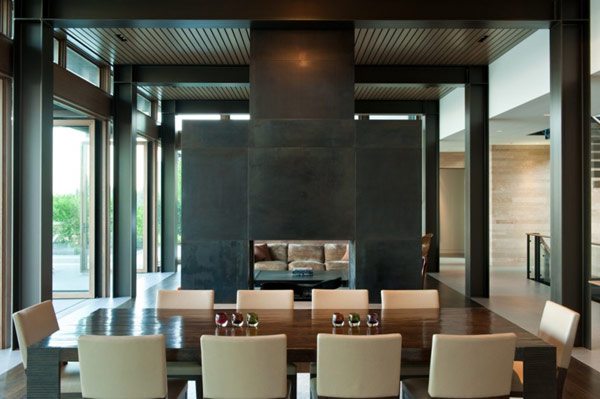 Wooden Table Chairs Long Wooden Table And Brown Chairs In The Washington Park Hilltop Residence Dining Room Near Glass Walls Dream Homes  Amazing Modern Home With Beautiful H-Shape Exterior Layout