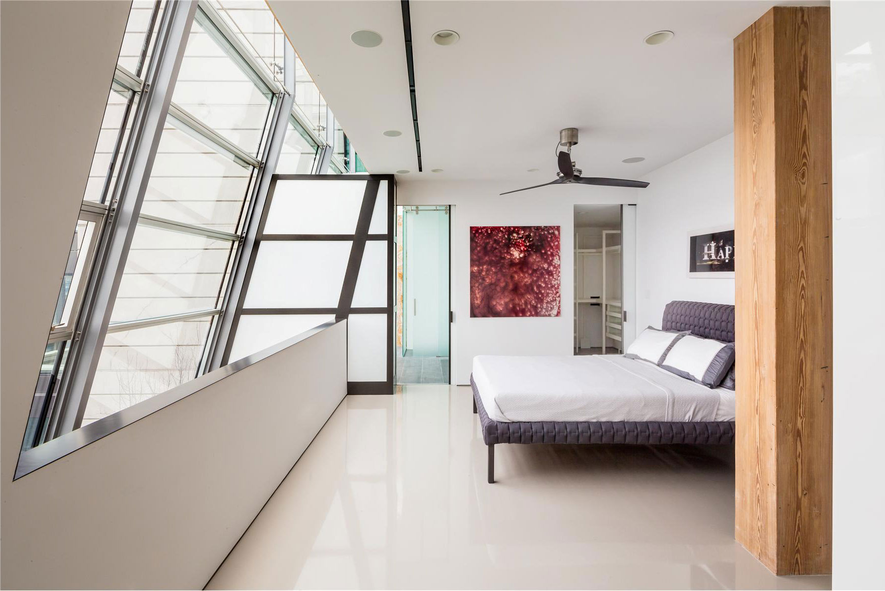 Profile Bed Mural Low Profile Bed Artistic Wall Mural Laminate Flooring Sloping Glass Wall In Metallic Frame Greenwich Street Project Architecture Stunning Steel And Glass Structure Reflected In 497 Greenwich Street Penthouse