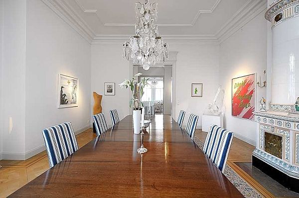 Crystal Chandelier Painted Luxurious Crystal Chandelier On White Painted Ceiling Above Wood Glossy Dining Table Inside Traditional Swedish Apartment Apartments Vintage Swedish Home Decorated With Contemporary Scandinavian Touch Of Traditional Style