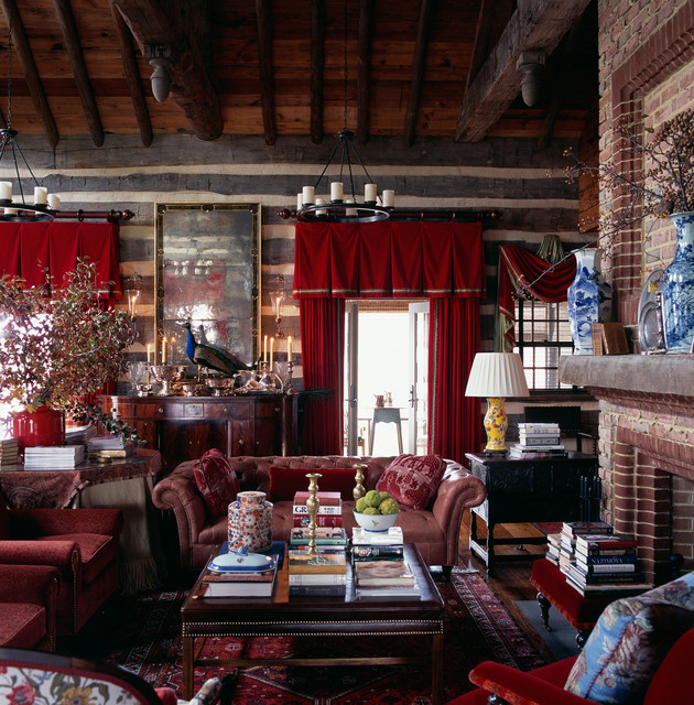 Rustic Living Interior Marvelous Rustic Living Room Design Interior Decorated With Pink And Red Chesterfield Sofa Furniture For Home Inspiration Decoration  Elegant Chesterfield Sofa With Beautiful Cushions On Its Sections