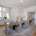 Traditional Swedish Wooden Mesmerizing Traditional Swedish Apartment Displaying Wooden Dining Table With Striped Chairs And Crystal Chandelier On White Ceiling Apartments Vintage Swedish Home Decorated With Contemporary Scandinavian Touch Of Traditional Style