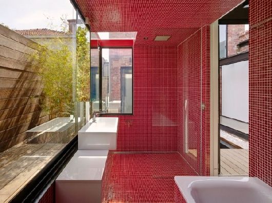 Red Tiles Red Mini Red Tiles Attached Into Red Walls As Part Of House Exterior Of Historic Victorian Vader House Architecture  Gorgeous Contemporary Comfortable Home For Cozy Living Holidays