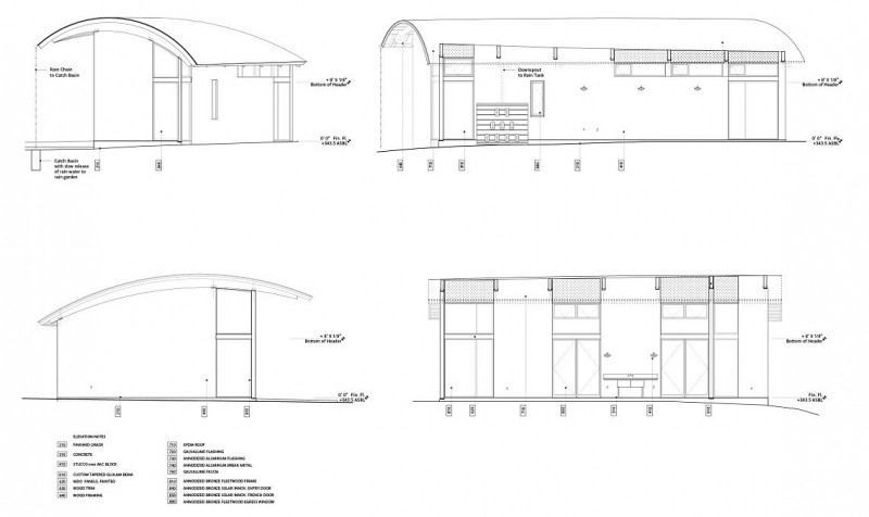 Details For Elevation Minimalist Details For Nautilus Studio Elevation Design Plan With Curved Roof And Wide Glass Walls Near White Wall Decoration Small And Beautiful Home Studio Designed For A Textile Artist