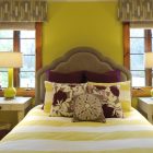 Bedroom Furnished With Modern Bedroom Furnished Brown Headboard With Yellow Painted Wall And Yellow Duvet Cover In White Bedding Bedroom Solid Yellow Duvet Cover For Bright Bedroom Designs