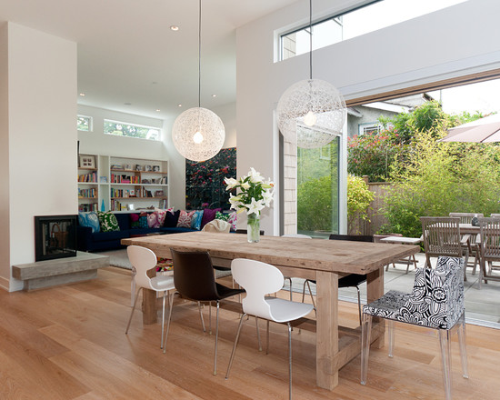 Dining Room Wood Modern Dining Room Using Reclaimed Wood Involved Modular Pendant Light And Glass Potted Plants On Wood Dining Table Decoration Wonderful Wooden Billiard Table Using Reclaimed Wood Decorations