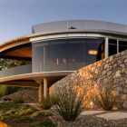 Exterior Architecture Coastlands Modern Exterior Architecture Of The Coastlands House With Stone Wall And Wide Glass Walls Under Flat Roof Dream Homes Sustainable Contemporary Home Building With Exotic Features