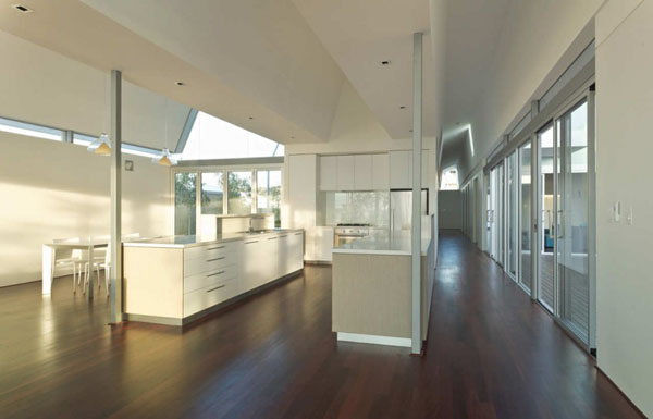 Kitchen Of Building Modern Kitchen Of Flo House Building Furnished With White Kitchen Furniture And Designed In Minimalist Kitchen Design Dream Homes  Contemporary Australian Home With Unique Cantilever Roofing And Buildings