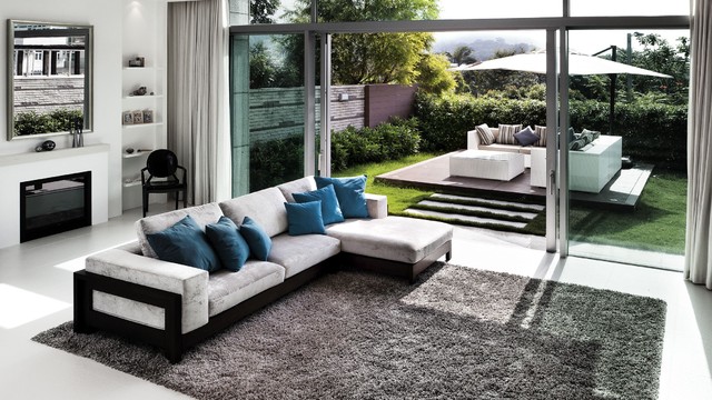 Living Room Comfortable Modern Living Room Interior Displaying Comfortable Set Of Outdoor Sectional Sofa In White Covered By Umbrella Decoration Cozy And Beautiful Outdoor Sectional Sofas For Patio Relaxation
