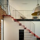 Staircase With Stair Modern Staircase With Red Colored Stair Treads And Metal Handrail To Reach Upper Level Of Historic Victorian Vader House Architecture Gorgeous Contemporary Comfortable Home For Cozy Living Holidays