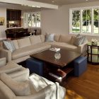 Home Living Designed Modest Home Living Room Interior Designed With French Windows To Brighten Cream Sectional Sofa With Coffee Table Dream Homes Deluxe Sectional Sofa For Contemporary Furniture Of Minimalist Residence