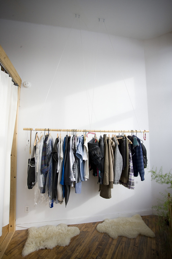 Setting Of In Neat Setting Of Cabin Loft In Brooklyn Walk In Closet Under The Loft Involving Hanging Rack Pole And Fitting Space Decoration Unique Tiny Cabin With Minimalist Staircase That Maximize Space