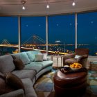Bridge Night From Nice Bridge Night View Enjoyed From Living Room Furnished With Grey Curved Sectional Sofa And Brown Ottoman Decoration Comfortable Curved Sectional Sofas For Small Living Rooms