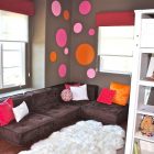 Polka Dot Painted Nice Polka Dot Patterned Brown Painted Wall Enhancing Living Room With Dark Brown Velvet Sectional Sleeper Sofa Decoration Savvy Sectional Sleeper Sofa As Cozy Interior Furniture Sets