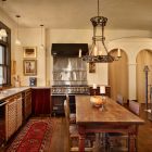 Mediterranean Kitchen Wood Outstanding Mediterranean Kitchen Using Reclaimed Wood Furnished With Hanging Lamp Above Wooden Dining Table With Centerpiece Decoration Wonderful Wooden Billiard Table Using Reclaimed Wood Decorations