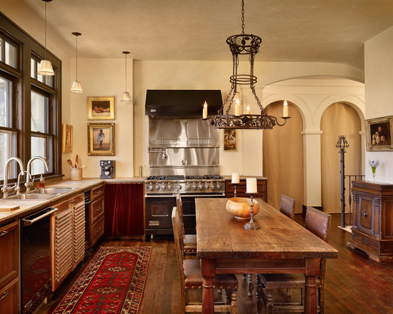 Mediterranean Kitchen Wood Outstanding Mediterranean Kitchen Using Reclaimed Wood Furnished With Hanging Lamp Above Wooden Dining Table With Centerpiece Decoration Wonderful Wooden Billiard Table Using Reclaimed Wood Decorations