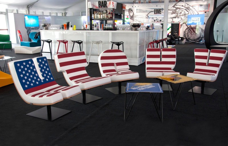 American Flag Chairs Patriotic American Flag Styled Alphabetic Chairs Coupled With Square Coffee Table To Furnish Typographic Tabisso Home Decoration Unique Chairs Furniture Designs To Spice Up Your Home