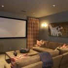 Rustic Media Interior Powerful Rustic Media Room Design Interior Decorated With Cream Sectional Sofa Furniture In Traditional Style Furniture Sophisticated And Modular Sectional Sofas For Amazing Living Rooms