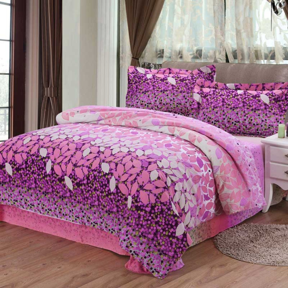 Floral Print Cover Precious Floral Print Purple Duvet Cover On Modern Bed Warm Wood Floor Circular Fur Rug Small White Bedside Table Soft Curtain Bedroom Comfortable Purple Duvet Covers For Your Beautiful Bedroom Sets