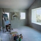 Painting Adhered Wall Precious Painting Adhered On Concrete Wall In Classic Chamoson House Square Glass Window Wood Wall Shelves Wood Easel With Small Casters Dream Homes Unusual Contemporary Rural House With Rough Stone Wall Structure