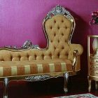 French Style Design Pretty French Style Chaise Lounge Design With Classic Decoration With Gold Color Style And Purple Wall Decor Furniture Casual And Comfortable Lounge Chairs For Your Home Furniture Appliances