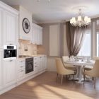 Russian Apartment Space Pretty Russian Apartment Design Dining Space Interior Used Open Kitchen Space With White Traditional Cabinet Furniture Decoration Classy And Classic Interior Design In Neutral Color Decorations
